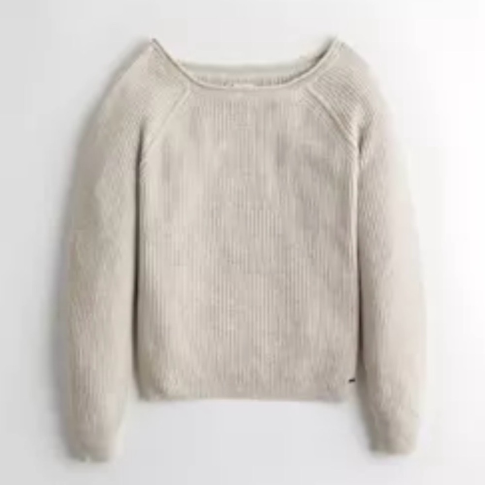 Hollister rib knit sweater off shoulder oatmeal cozy soft